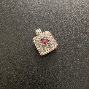 Sterling Silver Garnet Square Locket Pendant